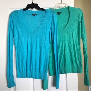 Set of 2 Express Fitted Long Sleeve V Neck Tops